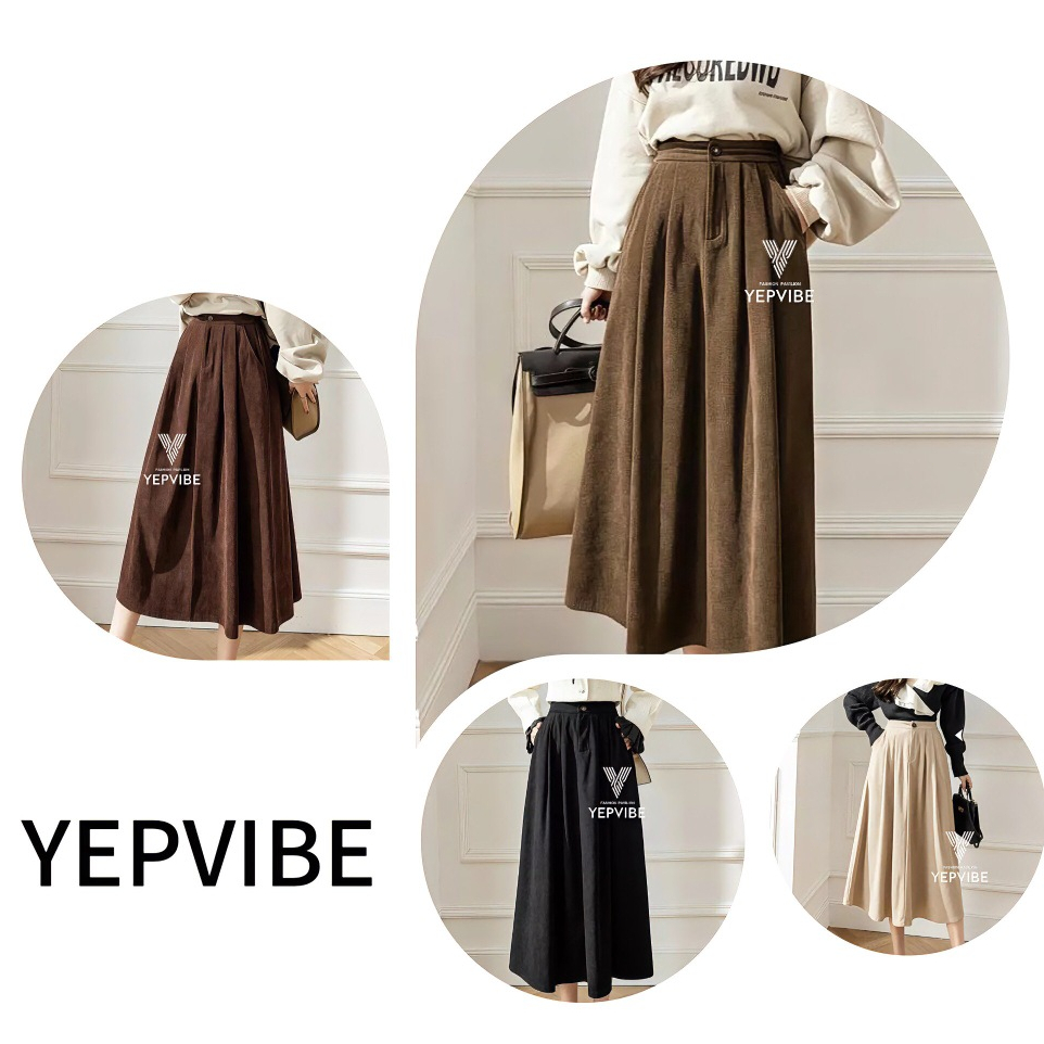 พร้อมส่ง กระโปรงยาว ลูกฟูก เอวสม็อคหลัง เนื้อผ้านุ่มนิ่ม ใส่สบาย แมทซ์ลุคง่าย รุ่นกระดุมหน้า ทรงบาน สไตล์เกาหลี