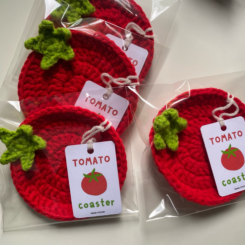 Tomato coaster 🍅 แผ่นรองแก้วมะเขือเทศ ไหมพรมถัก ถาดใส่ของ