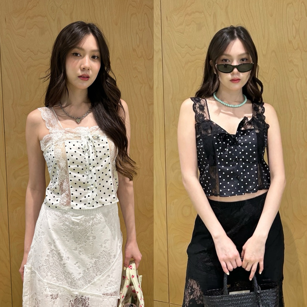 tshop เสื้อ polkadot with lace