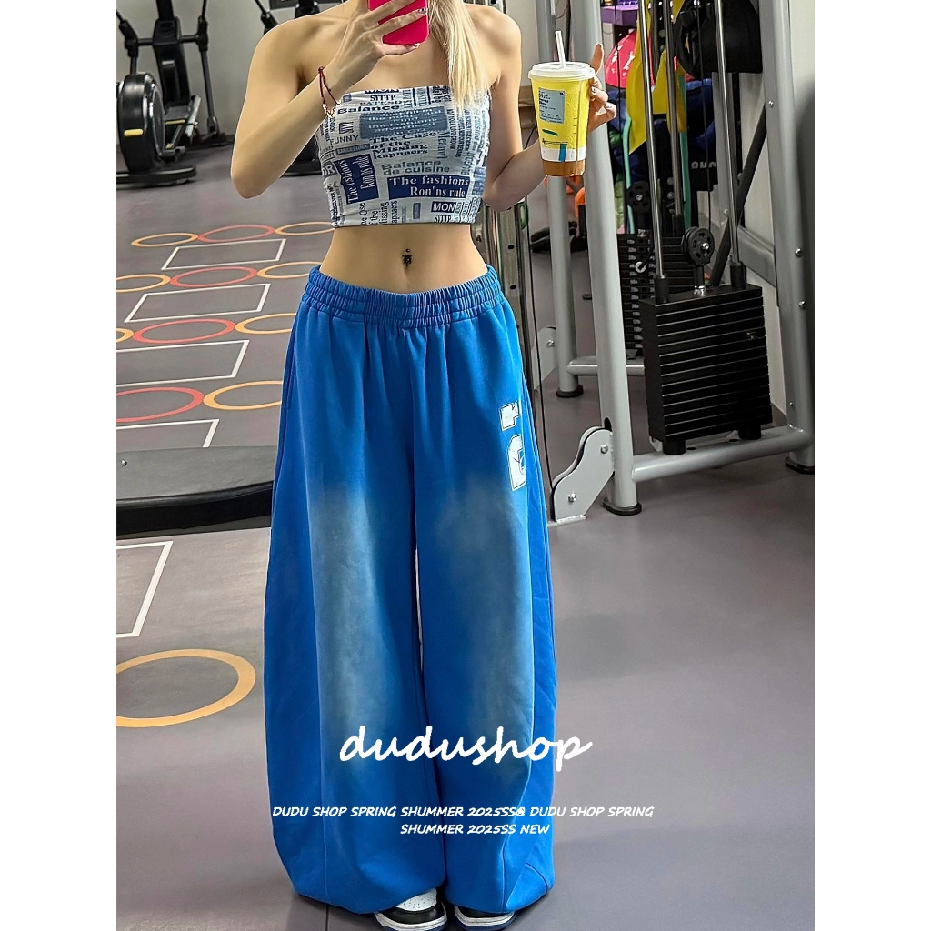 [Hip-hop print contrasting street dance wide-leg pants]กางเกงขากว้างลำลองพิมพ์ลายฮิปฮอปสไตล์เรียบง่ายสำหรับผู้หญิง