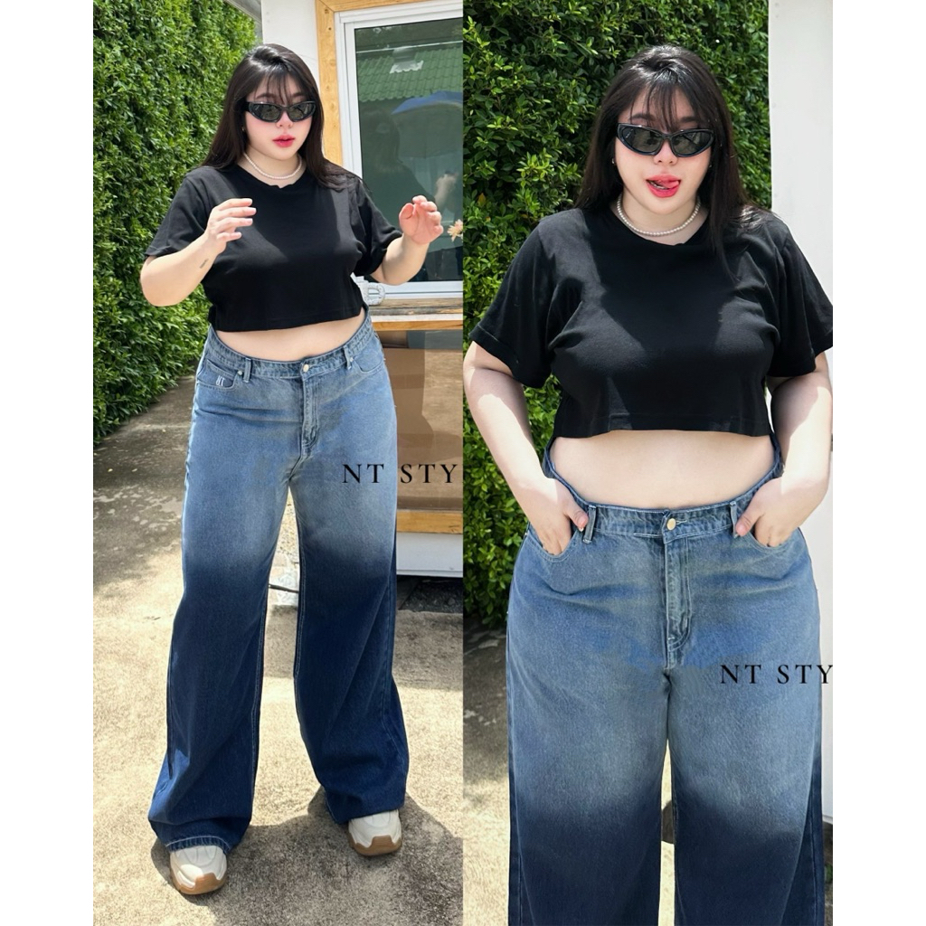กางเกงยีนส์ทูโทนสาวอวบsize34-46”ให้ลุกค์ดูเท่ผ้าดีทรงสวย[แนะนำบวกเพิ่ม1size] V02