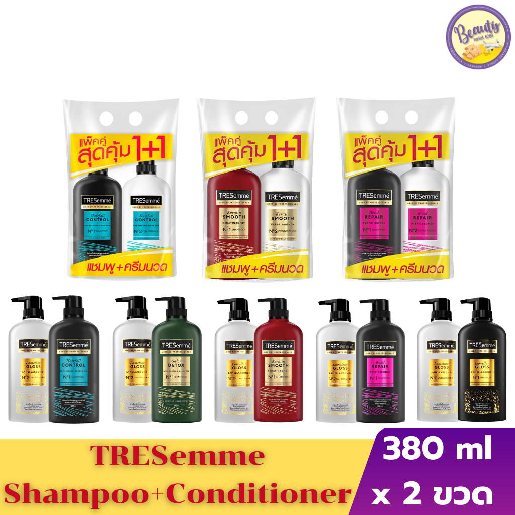 (แพ็คคู่)Tresemme เทรซาเม่ แชมพู + ครีมนวด370ml / 380ml ยาสระผม แข็งแรง เรียบลื่น ลดผมชี้ฟู (2PCS)