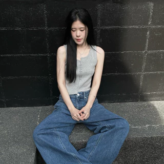 SANDTIME •Hizumi tank top เสื้อกล้ามผ้าร่องดีไซน์เท่ ซิกแซก มินิมอล พิมพ์ลาย sandtime