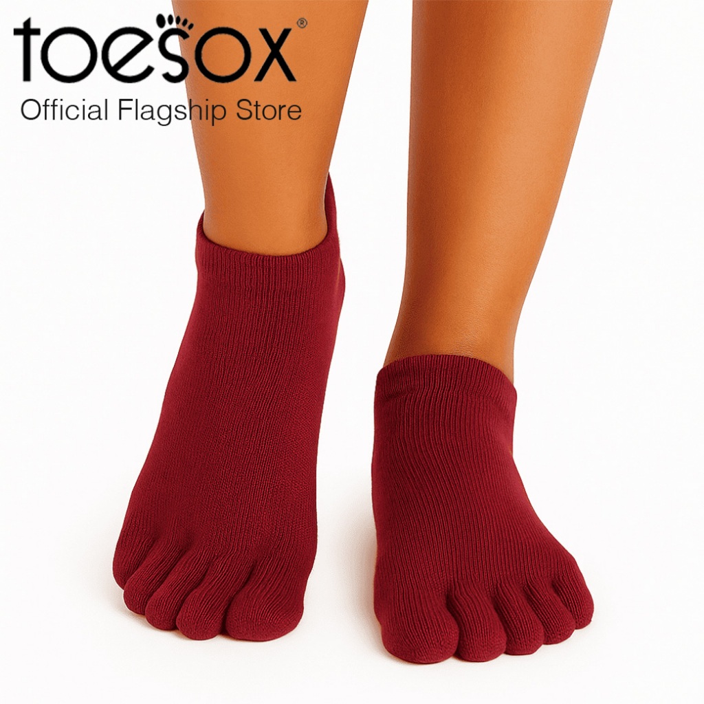 [NEW CORE 2025] Toesox Grip Full Toe Low Rise Merlot ถุงเท้ากันลื่นแยกนิ้ว ปิดนิ้วเท้า