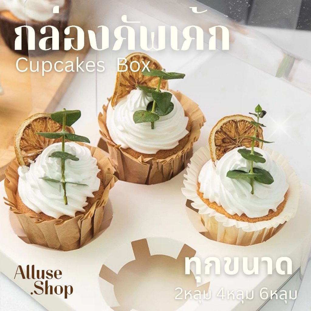 กล่องใส่คัพเค้ก Cupcake Box  แบบใสฐานสีขาว มี6ขนาด แบบ2-4-6 ช่องแพ็ก10ชิ้น กล่องใส่เบเกอรี่กล่องเค้ก วัสดุกระดาษแข็ง PET