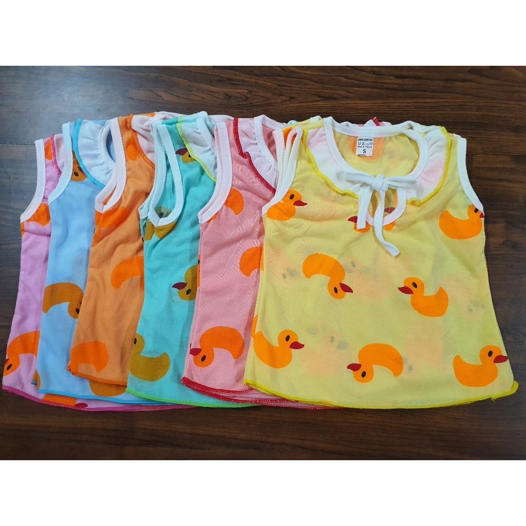 (แพ็ค6,12ตัว) 💖🐤เสื้อเด็กสายเดี่ยว ผ้ายืด ลายเป็ด /คละลาย ราคาโรงงาน รอบอกเริ่มต้น 21