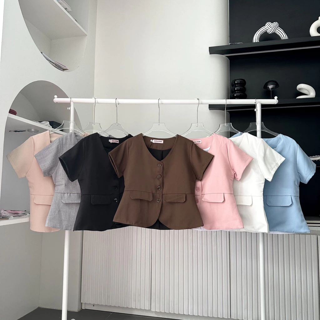 BB เสื้อเบลเซอร์แขนสั้น คอวีกระดุมหน้า S-L