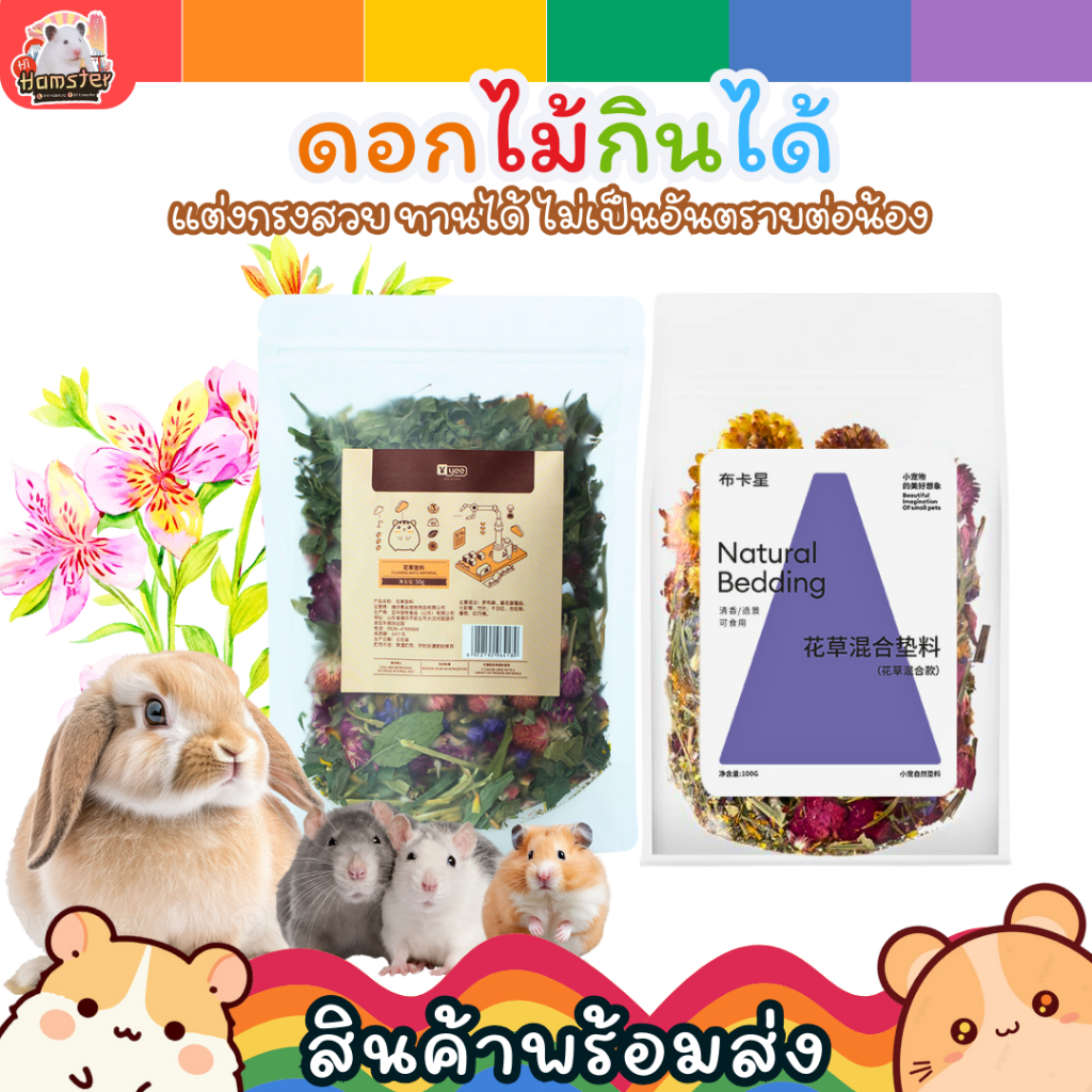 [HiHamster] ดอกไม้แห้งตกแต่งกรงแฮมสเตอร์ ของแต่งกรง กินได้ ปลอดภัย หนูแฮมสเตอร์ กระต่าย ชินชิล่า หนุแรท สัตว์เล็ก