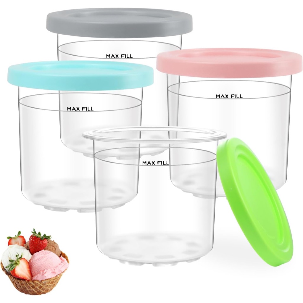ถ้วยไอศกรีมสำหรับ Ninja CREAMi - ชุด 4 Pack Creami Tubs Compatible with Ninja CREAMi Ice Cream Maker