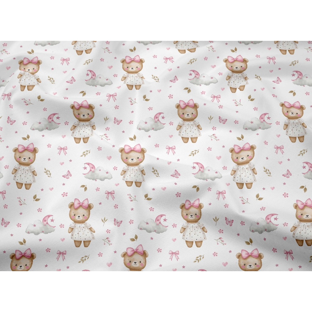 ผ้าคอตตอน 100% คอตตอนทอทวิล ผ้าเมตร ตัดขายเป็นเมตร ผ้าหน้ากว้าง 1.6 เมตร พิมพ์ลาย Bear cute