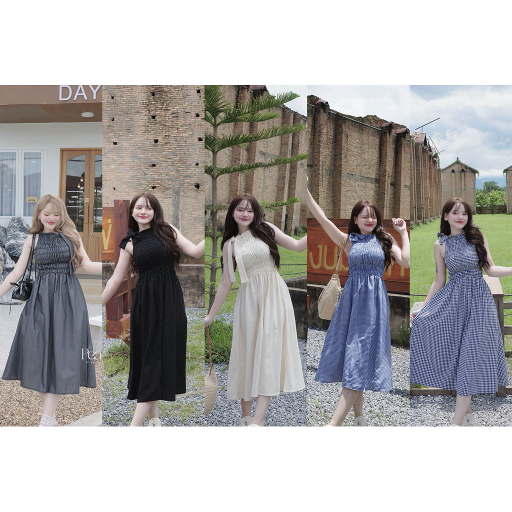 cute comfy เดรสสม็อคตัวยาวผ้าฝ้าย