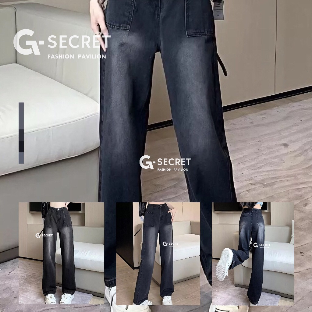 พร้อมส่ง กางเกง ขายาว เอวสูงกระเป๋าหน้า ผ้ายีนส์ ทรงกระบอก เข้ากับทุกกายแต่งกาย สไตล์วินเทจ แฟชั่นผู้หญิง