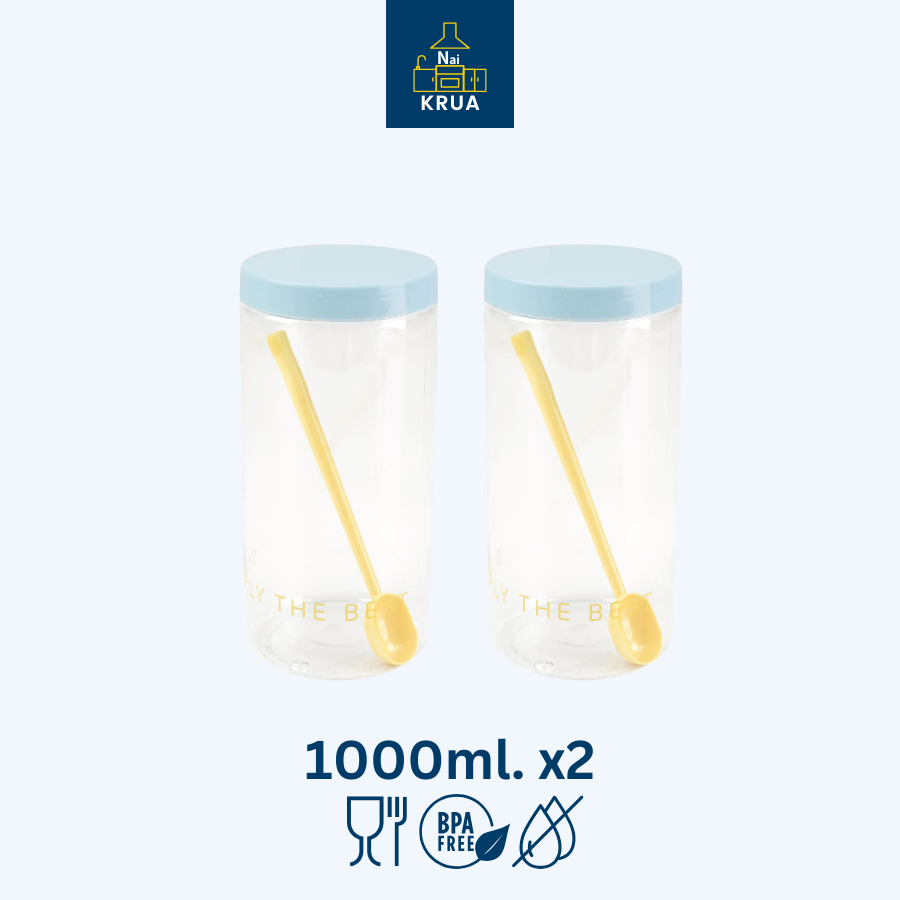 Naikrua ขวดโหลพลาสติก 2 ชิ้น พร้อมช้อนตัก ความจุ 1,000 ml. ใช้ใส่เครื่องปรุง ผงชา กาแฟ