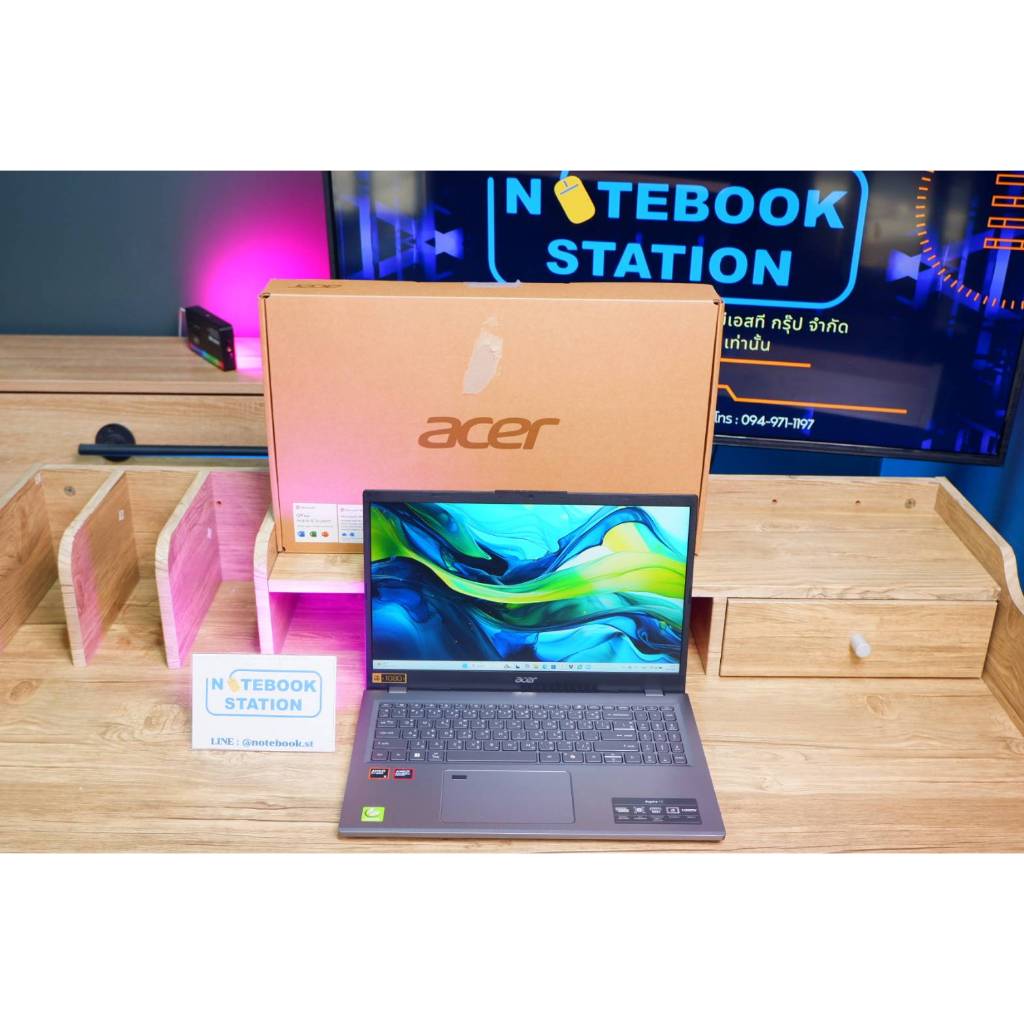 Acer Aspire 15 Ryzen5-8640HS Ram16 SSD512 จอ15.6 FHD IPS สเปคสูง มีไฟใต้คีย์บอร์ด ดีไซน์เบาบาง เครื่