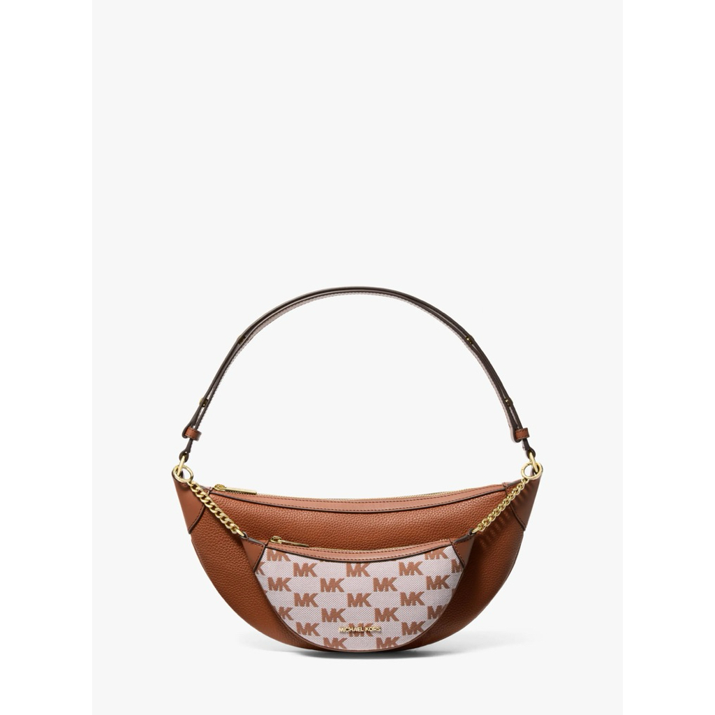 [ส่งต่อ ใช่ 1 ครั้ง ] HOLLIS MEDIUM 2-IN-1 PEBBLED LEATHER AND LOGO JACQUARD SHOULDER BAG กระเป๋า MK