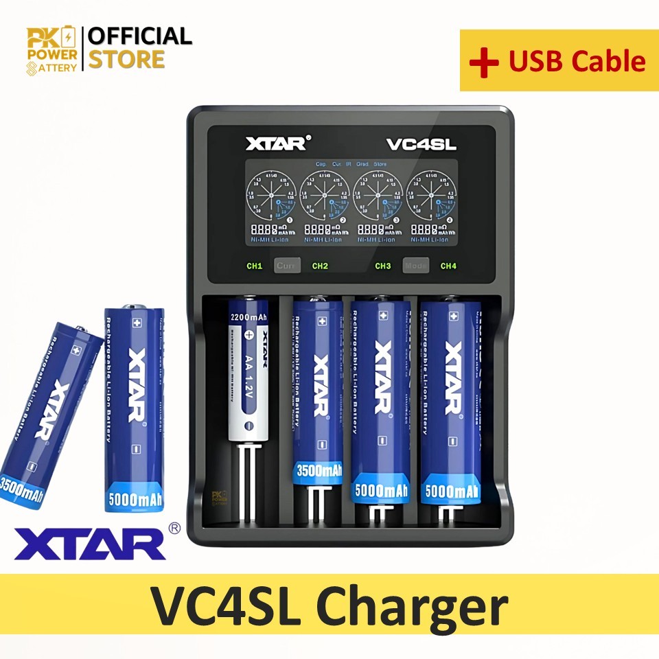 XTAR เครื่องชาร์จ VC4SL แท่นชาร์จแบตเตอรี่อัจฉริยะ 4 ช่อง หน้าจอ LCD แบบ Type-C (เฉพาะเครื่อง))