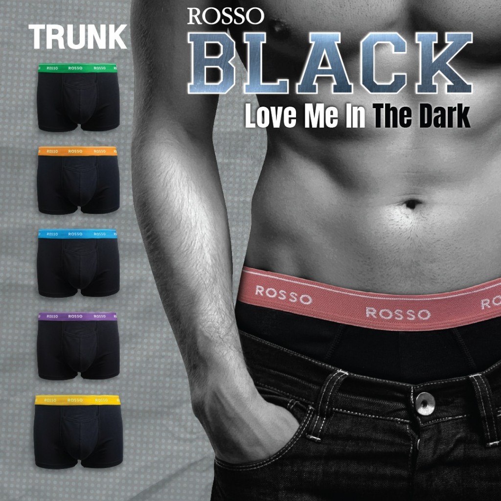 Rosso Black (Trunk) กางเกงในชาย ขอบยางสุดเท่ หลากสี หลายอารมณ์ ระบายอากาศได้ดี (แพ็ก 1 ตัว)