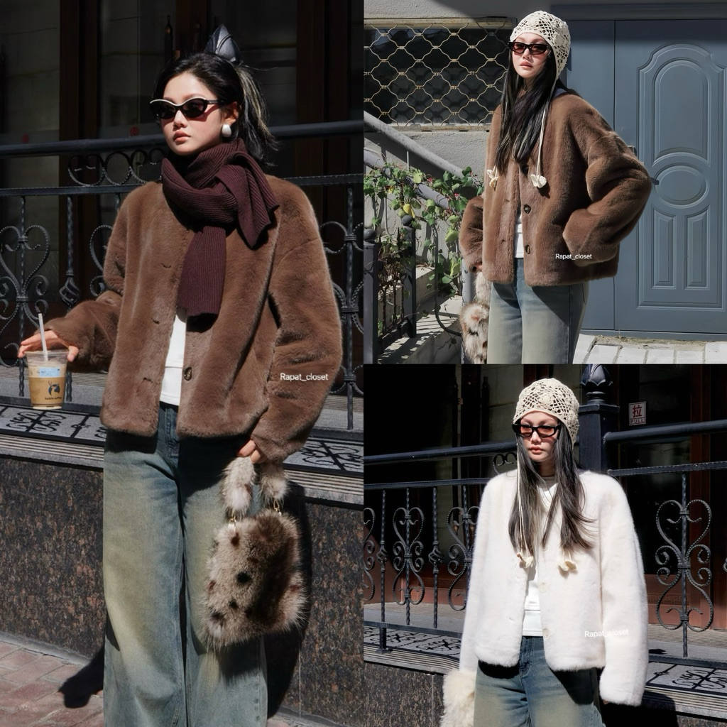 Rapat_closet พร้อมส่ง 🐻🐻‍❄️Zinnia Fur🐻‍❄️🐻เสื้อกันหนาวเสื้อโค้ทผู้หญิง