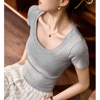 เสื้อยืดเข้ารูป สไตล์เกาหลี สีพื้น ผ้านุ่มนิ่มใส่สบาย แฟชั่นผู้หญิงวัยรุ่นสวยๆ เสื้อยืดผู้หญิง B138