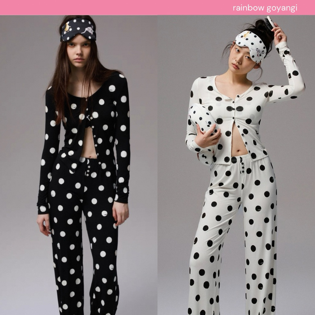 1JINN STUDIO Polka Dot Cardigan Trousers Set  black/white 🤍🐈‍⬛