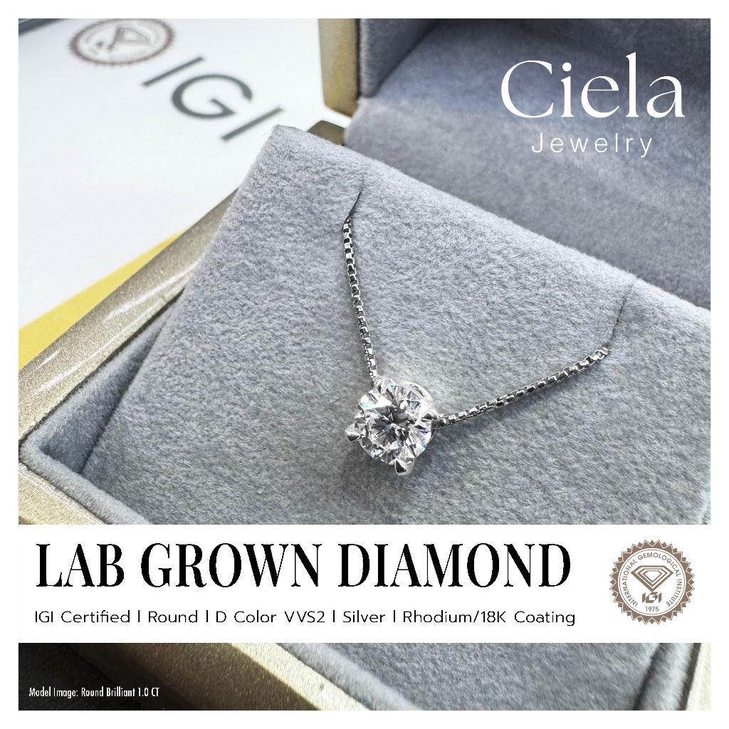 จี้เพชร l Lab Grown (CVD) l Certificate IGI น้ำ 100, VVS2, Ideal Cut l Silver 92.5% l