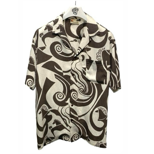 เสื้อฮาวายสีน้ำตาลลายม้า ผ้าไหมฝรั่งเศส