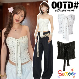 STR พร้อมส่ง🐰🎀เสื้อเกาะอก ดีเทลลายจุดเท้าหมา มีฟองน้ำ จับจีบ…