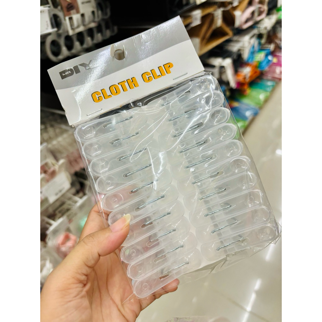 ตัวหนีบผ้า ไม้หนีบผ้า กิ๊บหนีบผ้า ที่หนีบผ้า สีขาวใส ขนาดกลาง (20  ชิ้น/แพ็ค)