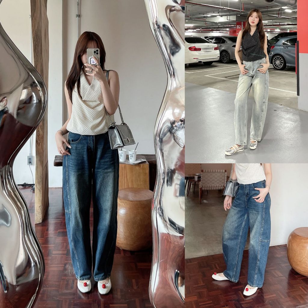 SLYQ INDIGO BARREL DENIM PANTS กางเกงยีนส์ขายาวทรงบาร์เรล