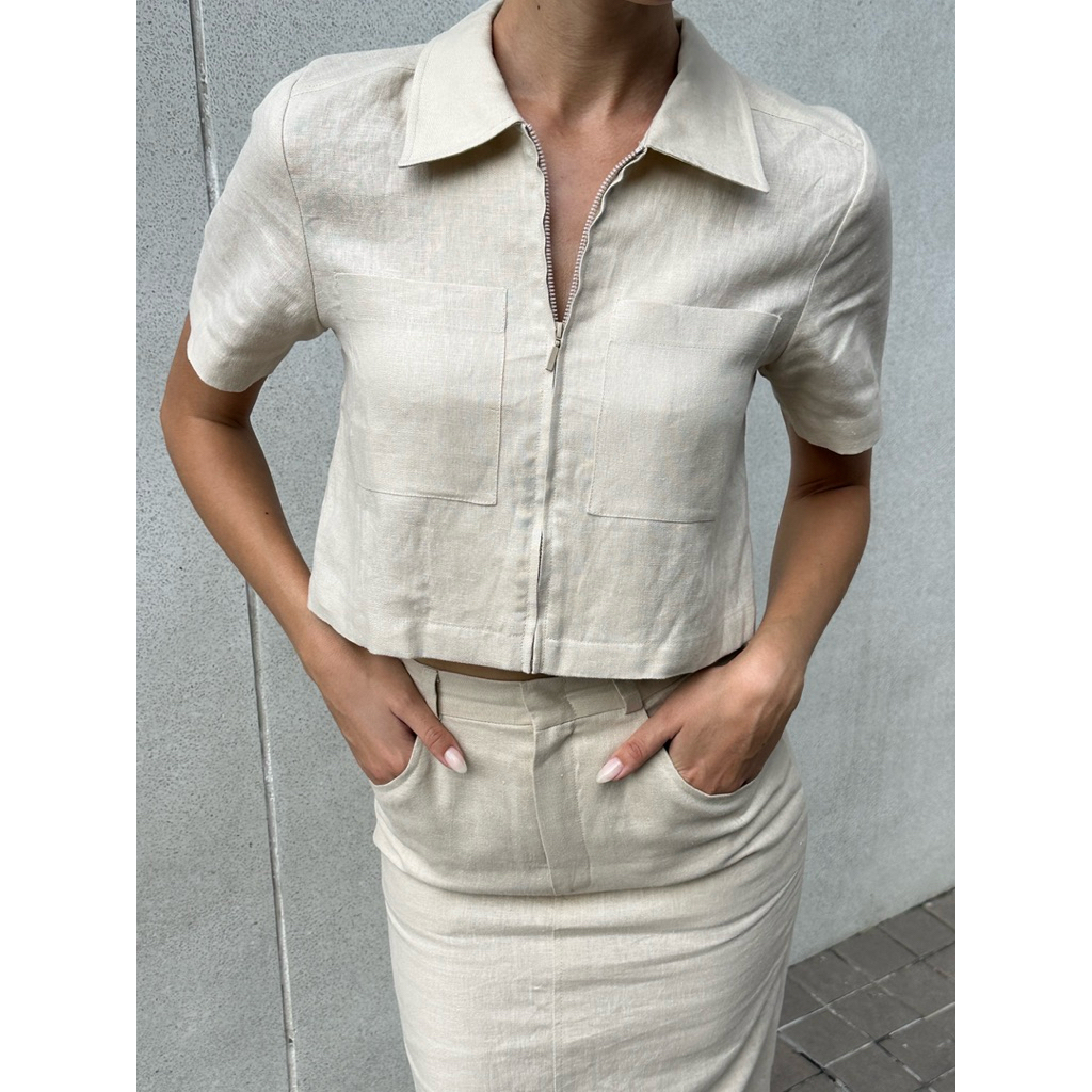 ORCHIDA - Linen Zip Up Crop Top (เสื้ออย่างเดียว)