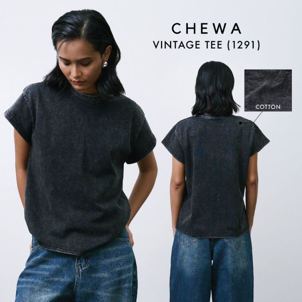 Chewa Vintage Tee - เสื้อฟอกปลายแขนตัด - 1291
