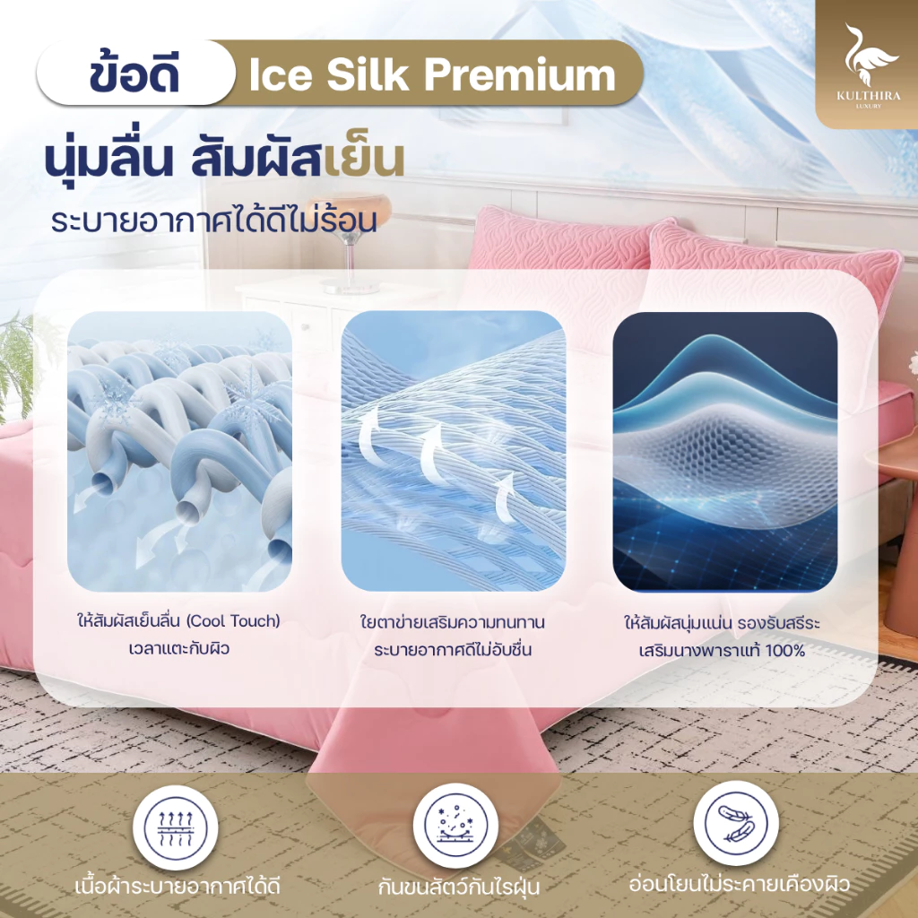 KULTHIRA  ชุดเครื่องนอน รุ่นผ้าปูยางพาราไหมน้ำแข็ง ครบเซ็ต นุ่มลื่น เย็นสบายผิว thumbnail 5