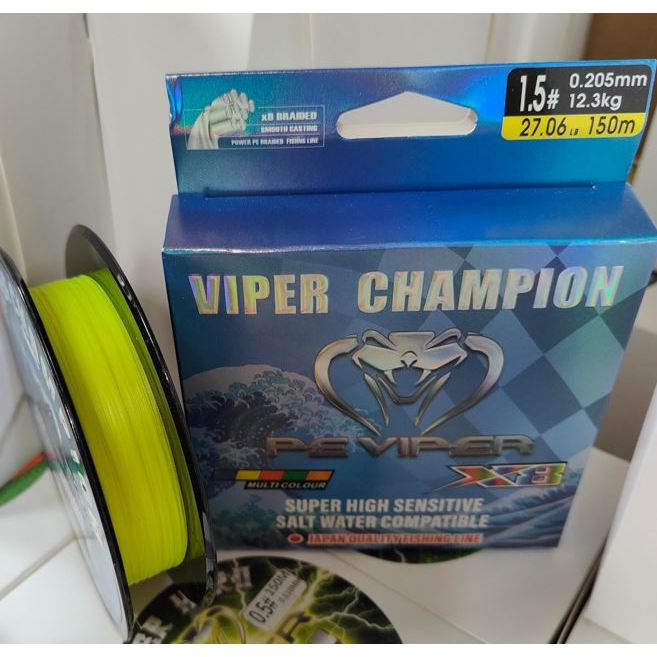[VIPER CHAMPION] สาย PE ถัก8 สี LEMON UV COLOR แบบสีเดียว ขนาด 0.6-3.0 ยาว 150ม.