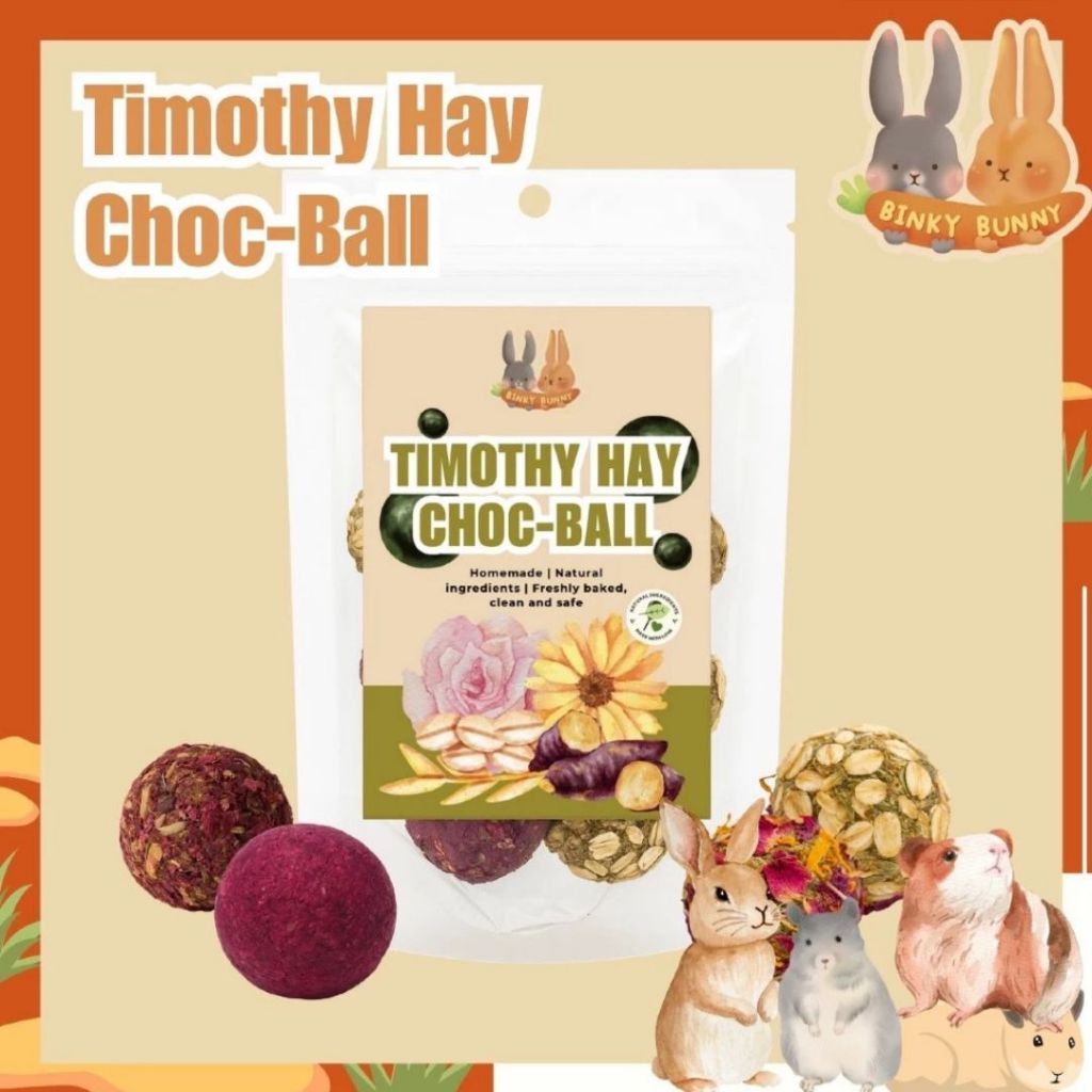 (EXP:14/02/2026) Binky Bunny House ช็อคบอลหญ้าทิโมธี ขนมอบสำหรับกระต่ายและสัตว์ฟันแทะ (10 ชิ้น/ห่อ)
