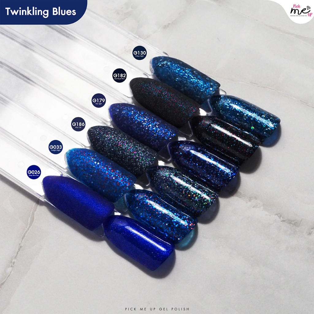 Pick Me Up สีเจลทาเล็บโทนน้ำเงิน ฟ้า 15ml  เพ้นท์ได้ ปลอดสารอันตราย เด็ก 3+ และคนท้องทาได้ แบรนด์ไทย