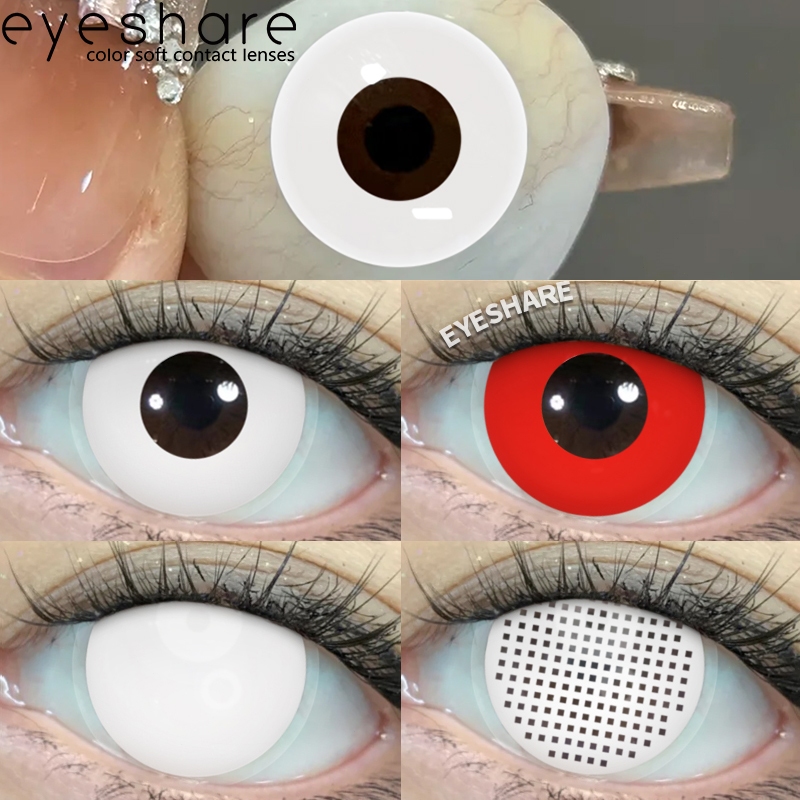 (COD)-Eyeshare คอนแทคเลนส์คอสเพลย์ 1 คู่ 14.5 มม.ตาบอด-สีดำสีขาวบริสุทธิ์ตาบอดสีขาวคอนแทคเลนส์รายปี