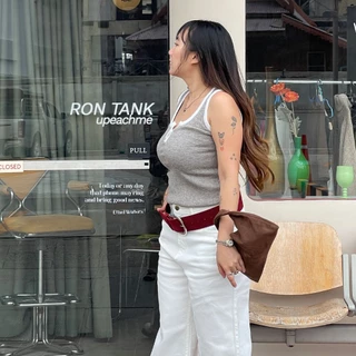 *มีส่งด่วน* upeachme(B15) RON Tank [อก26-48"] เสื้อกล้ามผ้าร่องสีพื้นขนาดใหญ่ เสื้อแขนกุดแต่งกระดุมหน้า กล้ามไหมพรมยืด