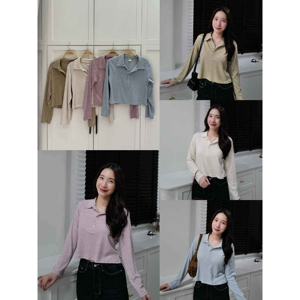เสื้อคอปก ‘แขนยาวสีสดใส’ เอวโค้ง