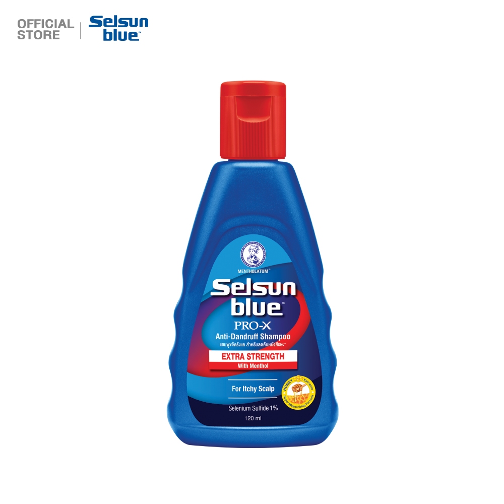 Selsun Blue Extra Strength Pro X Anti-Dandruff Shampoo 120ml เซลซั่นบลู โปร-เอ็กซ์ แชมพูสำหรับหนังศร