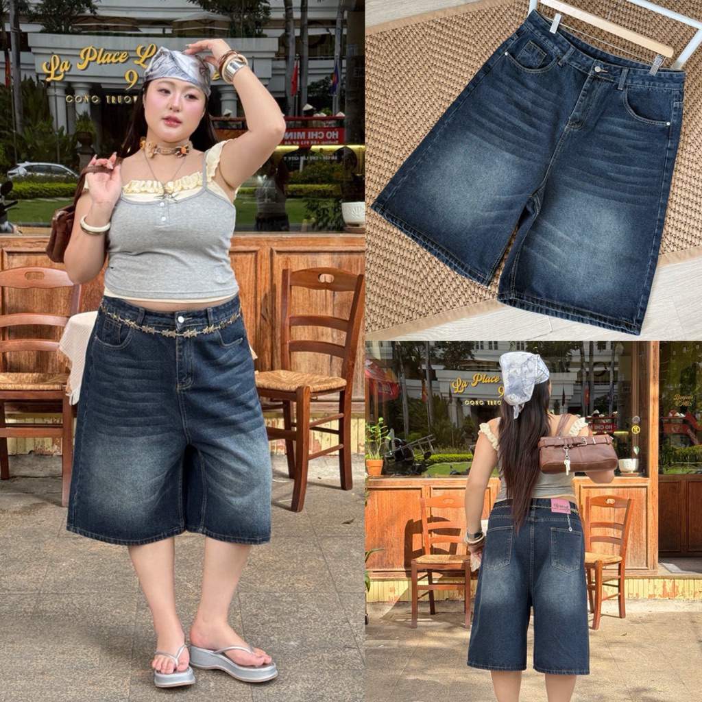 กางเกงยีนส์สามส่วน Cropped Pants ยีนส์งานป้าย Walarat Plussize กางเกงยีนส์สาวอวบ