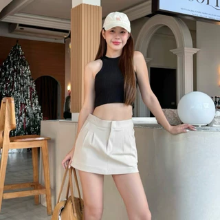 M2M กระโปรงกางเกงเอวต่ำ 2จีบซิปหน้า ผ้าออดี้ กระโปรงรอบตัว