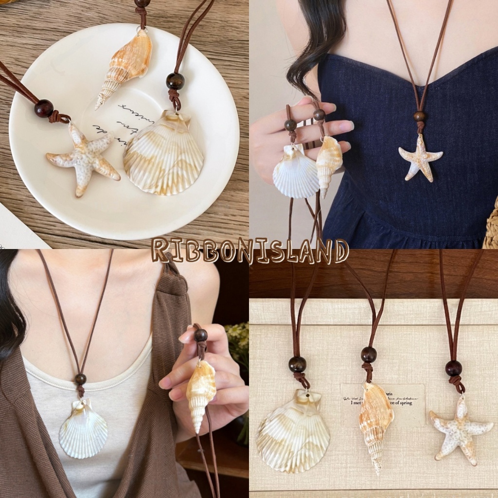 RIbbonIsland สร้อยคอ สร้อย แฟชั่น ins จี้ น่ารัก สำหรับผู้หญิง เปลือกหอย ปลาดาว ส่งเร็ว