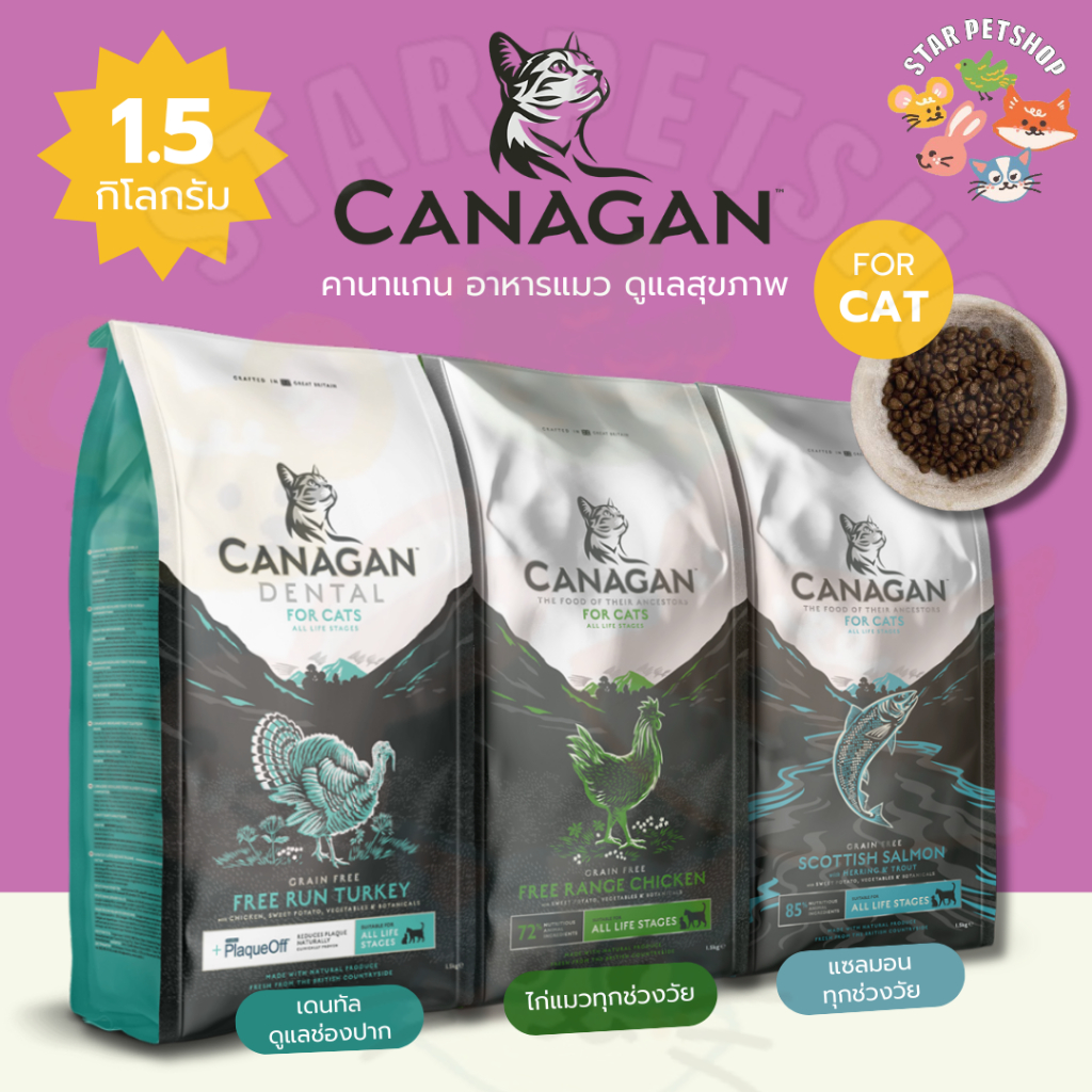 Canagan คานาแกนแมว ไก่ แซลมอน และ สูตรเดนทัล ขนาด 1.5 กิโลกรัม บำรุงขนและผิวหนัง ดูแลระบบทางเดินปัสสาวะ