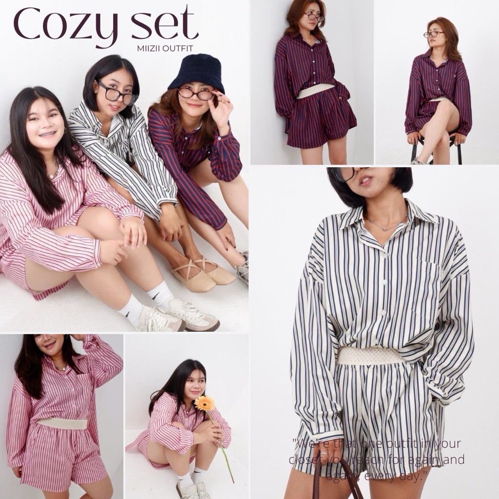 MIIZII OUTFIT ชุดเซทาง รุ่น Cozy set ผ้าคัตตอน เสื้อเชิ้ตโอเวอร์ไซต์+กางเกงขาสั้น