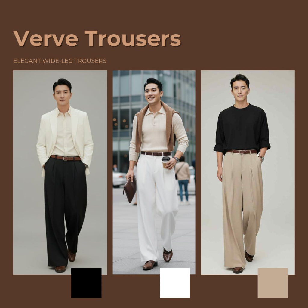 กางเกงสแล็คทรงลุง ขากว้าง จีบหน้า สไตล์เกาหลี ผู้ชายใส่ทำงาน Men Korean Style Wide Leg Trousers