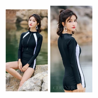 ❤ฟรีค่าจัดส่งทั่วประเทศ พร้อมส่งจากไทย❤ ชุดว่ายน้ำผู้หญิง วันพีซแขนยาว กันUV กันแดด ดำน้ำได้ ผ้าเนื้อดี แห้งเร็ว มีฟองน้