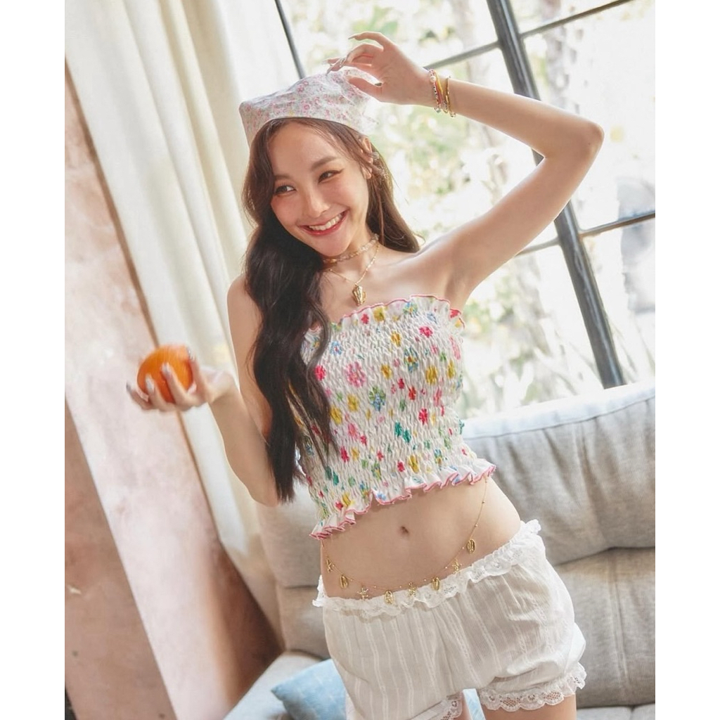 [ส่งต่อ] used once 🌼 Pokee_peeko เสื้อเกาะอกลายดอก(สินค้ามือ2)