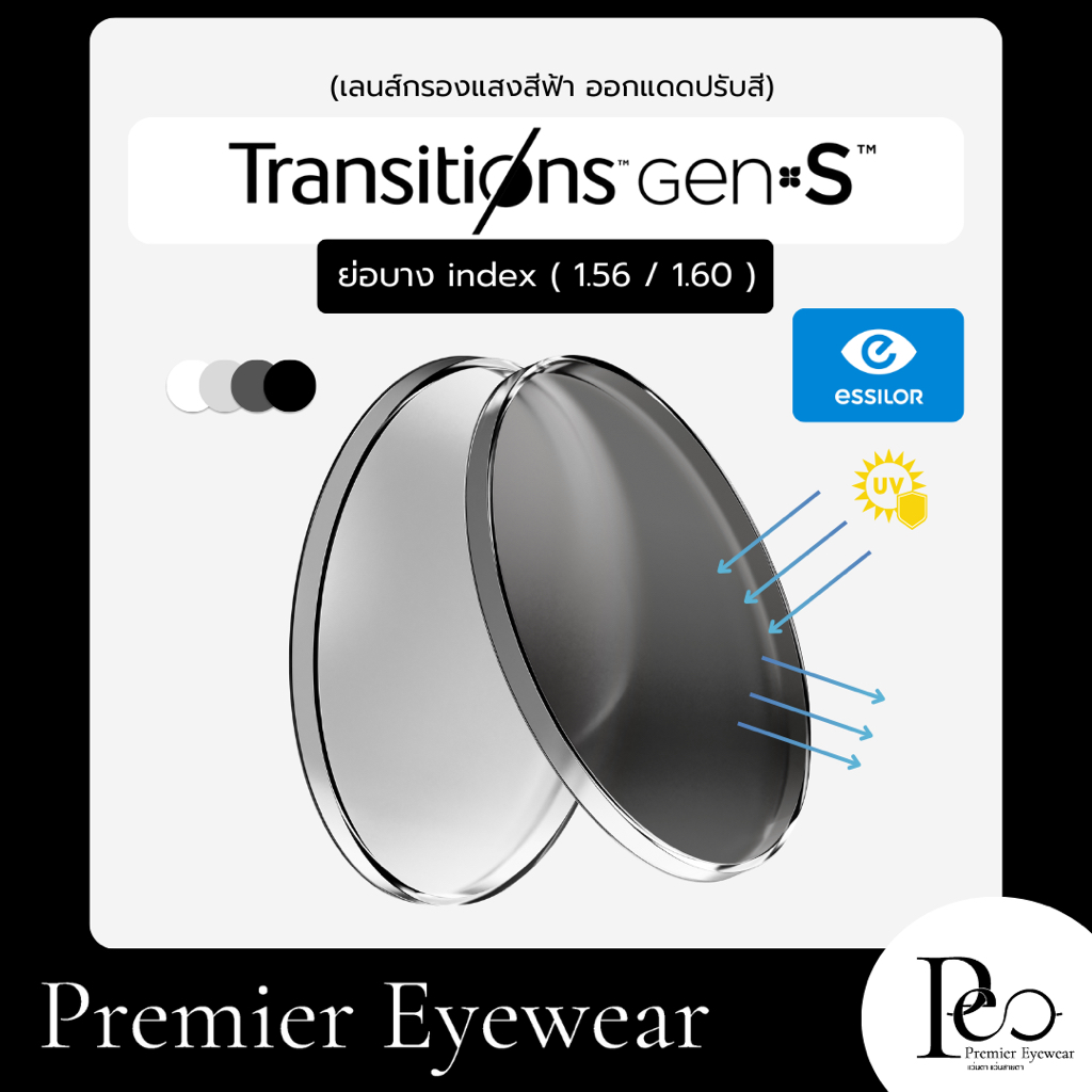 🎉 เลนส์กรองแสง Stock Essilor Transition Gen S เลนส์ปรับสี เลนส์สั่งตัด สายตาสั้น สายตายาว สายตาเอียง