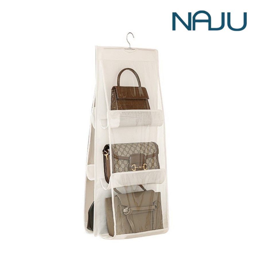 Naju ที่แขวนเก็บกระเป๋า 6 ช่อง Organizer แขวนตู้เสื้อผ้า กันฝุ่น ประหยัดพื้นที่ มี 3ขนาด ใช้งานสะดวก