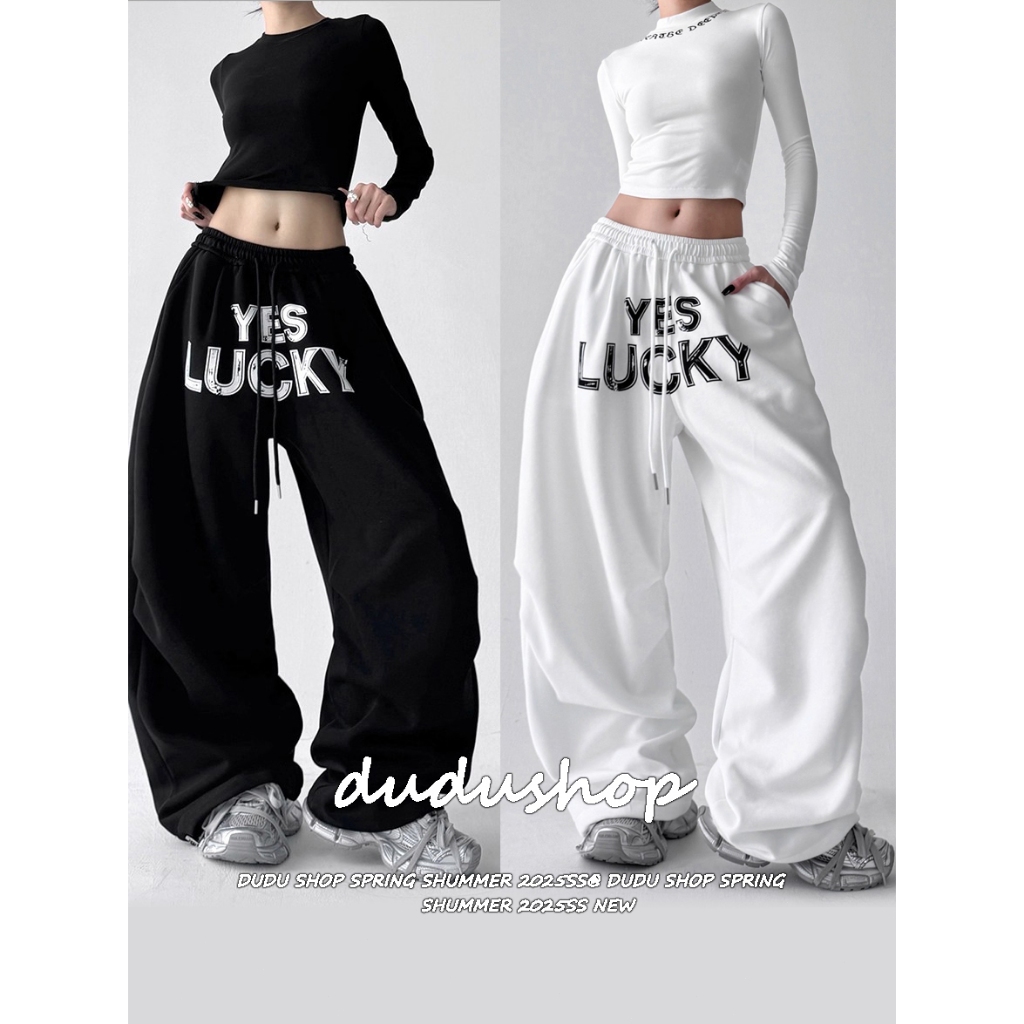 [Letter print, simple dance style wide-leg pants]กางเกงขากว้างพิมพ์ลายตัวอักษรสไตล์สตรีทเรียบง่ายสำหรับผู้หญิง